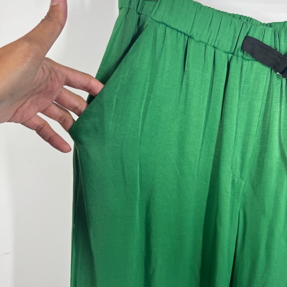 Mara’s Collection Green Satin Wide Leg Pants Size L Made in Greece NWT - Picture 4 of 16